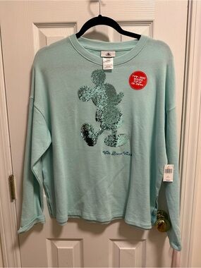 Disney Mint Sequin Mickey Sweatshirt Top NWT